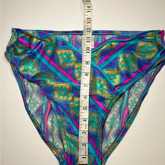 JANTZEN Vintage Metallic Bikini Women’s size 14 HiCut Aztec V-Front - Picture 9 of 13